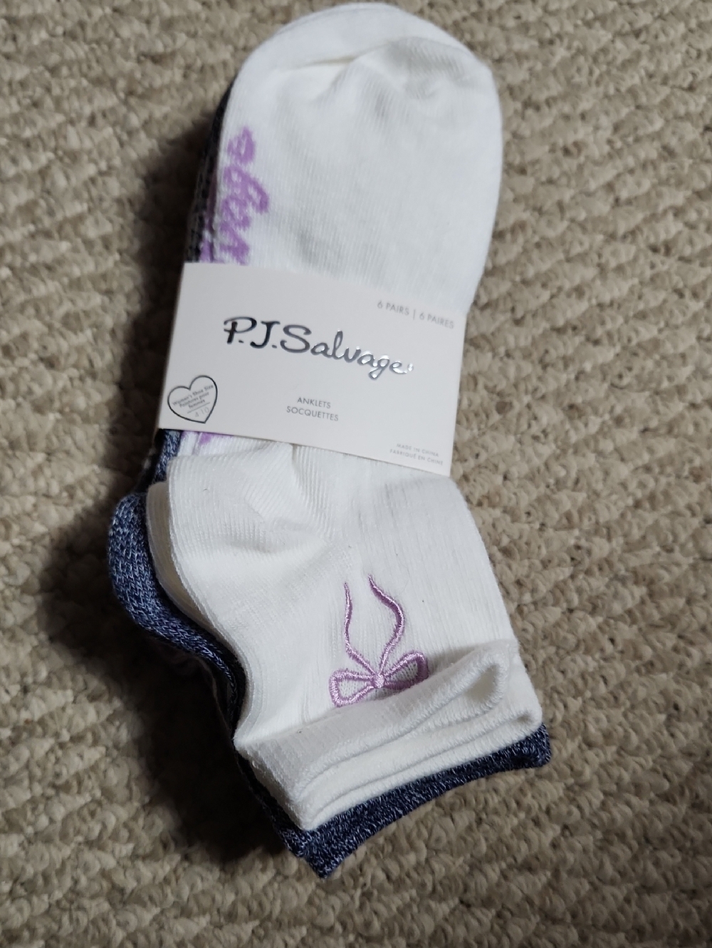 P.J. Salvage White Ankle Socks with Purple Accent - 6 Pack